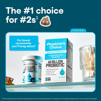 Physician's CHOICE Probiotics 60 Billion CFU - 10 Strains + Organic Prebiotics - Immune, Digestive & Gut Health - Supports Occasional Constipation, Diarrhea, Gas & Bloating - PrimeBioHealth - canada supplements