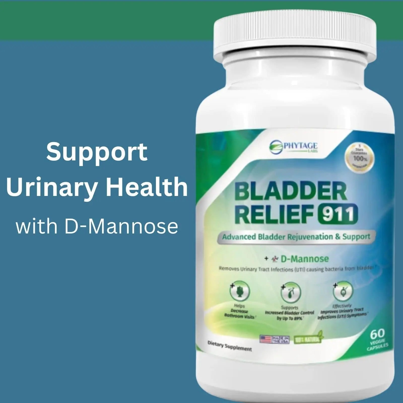 Phytage Labs Bladder Relief 911 Detoxifying Strength - for Men and Women Provides Bladder Support, 60 Veggie Capsules - 2 Pack - PrimeBioHealth - canada supplements