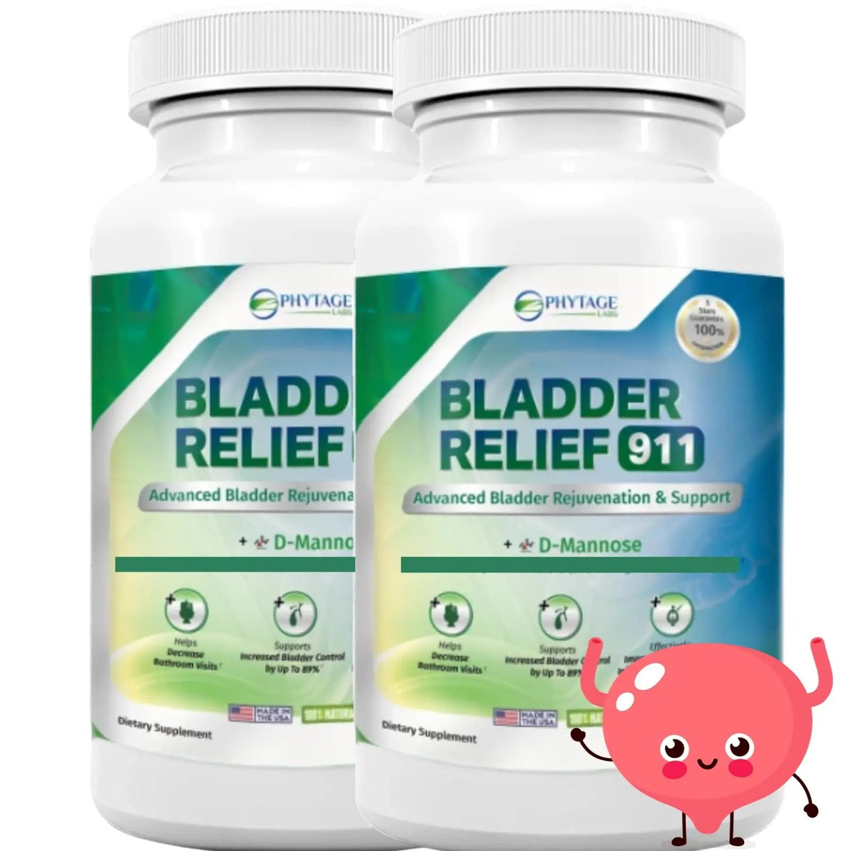 Phytage Labs Bladder Relief 911 Detoxifying Strength - for Men and Women Provides Bladder Support, 60 Veggie Capsules - 2 Pack - PrimeBioHealth - canada supplements