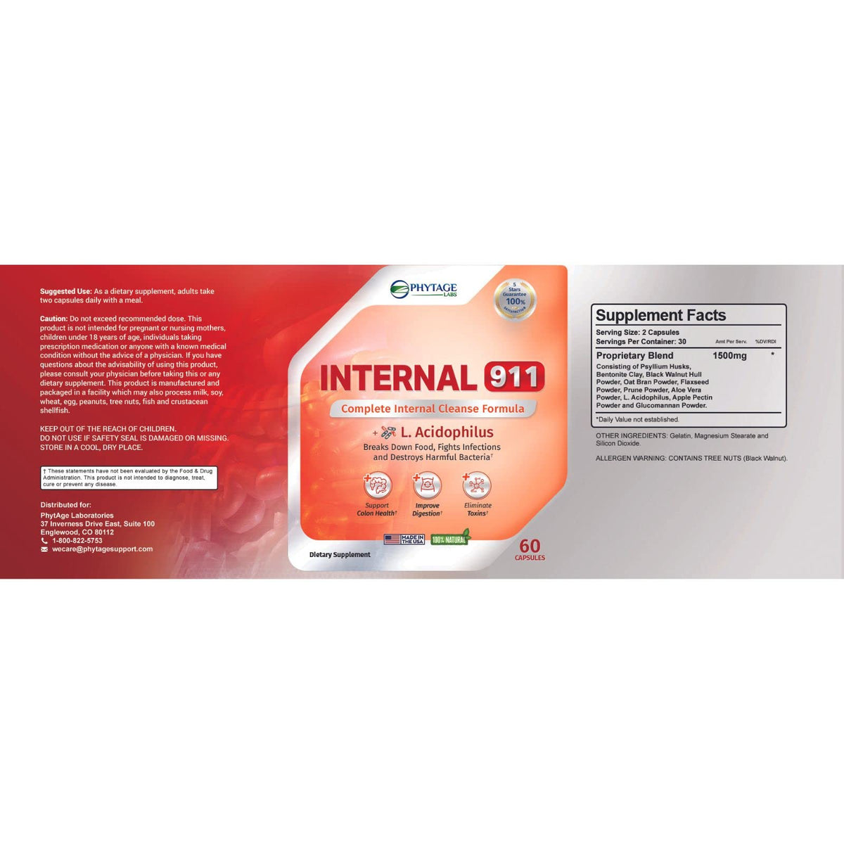 Phytage Labs Internal 911 Colon Cleanse Detox Supplement - Natural Laxative Cleanser Removes Toxins for Better Digestion and Radiant Skin - 60 Capsules - PrimeBioHealth - canada supplements
