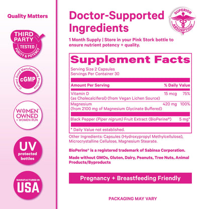 Pink Stork Magnesium Glycinate with Vitamin D - Magnesium Supplement for Women to Support Natural Calm, Mood, and Sleep - Hormone Balance for Women - PrimeBioHealth - canada supplements