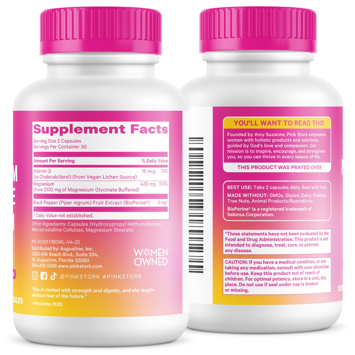 Pink Stork Magnesium Glycinate with Vitamin D - Magnesium Supplement for Women to Support Natural Calm, Mood, and Sleep - Hormone Balance for Women - PrimeBioHealth - canada supplements