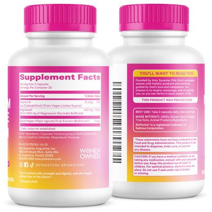 Pink Stork Magnesium Glycinate with Vitamin D - Magnesium Supplement for Women to Support Natural Calm, Mood, and Sleep - Hormone Balance for Women - PrimeBioHealth - canada supplements