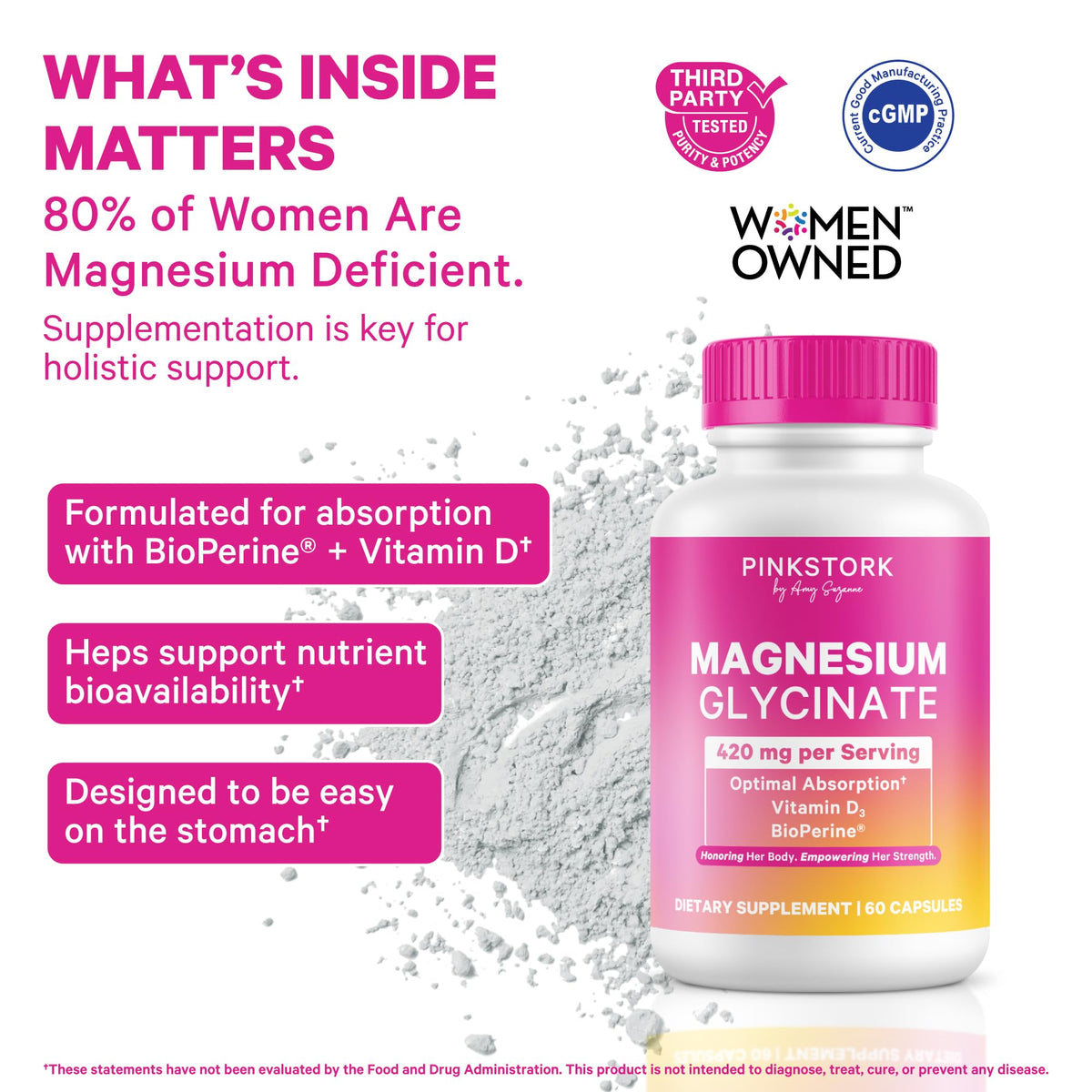 Pink Stork Magnesium Glycinate with Vitamin D - Magnesium Supplement for Women to Support Natural Calm, Mood, and Sleep - Hormone Balance for Women - PrimeBioHealth - canada supplements