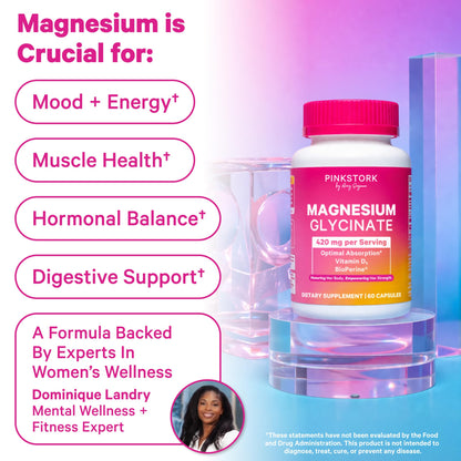 Pink Stork Magnesium Glycinate with Vitamin D - Magnesium Supplement for Women to Support Natural Calm, Mood, and Sleep - Hormone Balance for Women - PrimeBioHealth - canada supplements