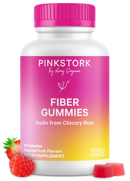 Pink Stork Prenatal Fiber Gummies for Women - 3g Prebiotic Inulin from Chicory Root - Natural Pregnancy & Postpartum Stool Softeners - PrimeBioHealth - canada supplements