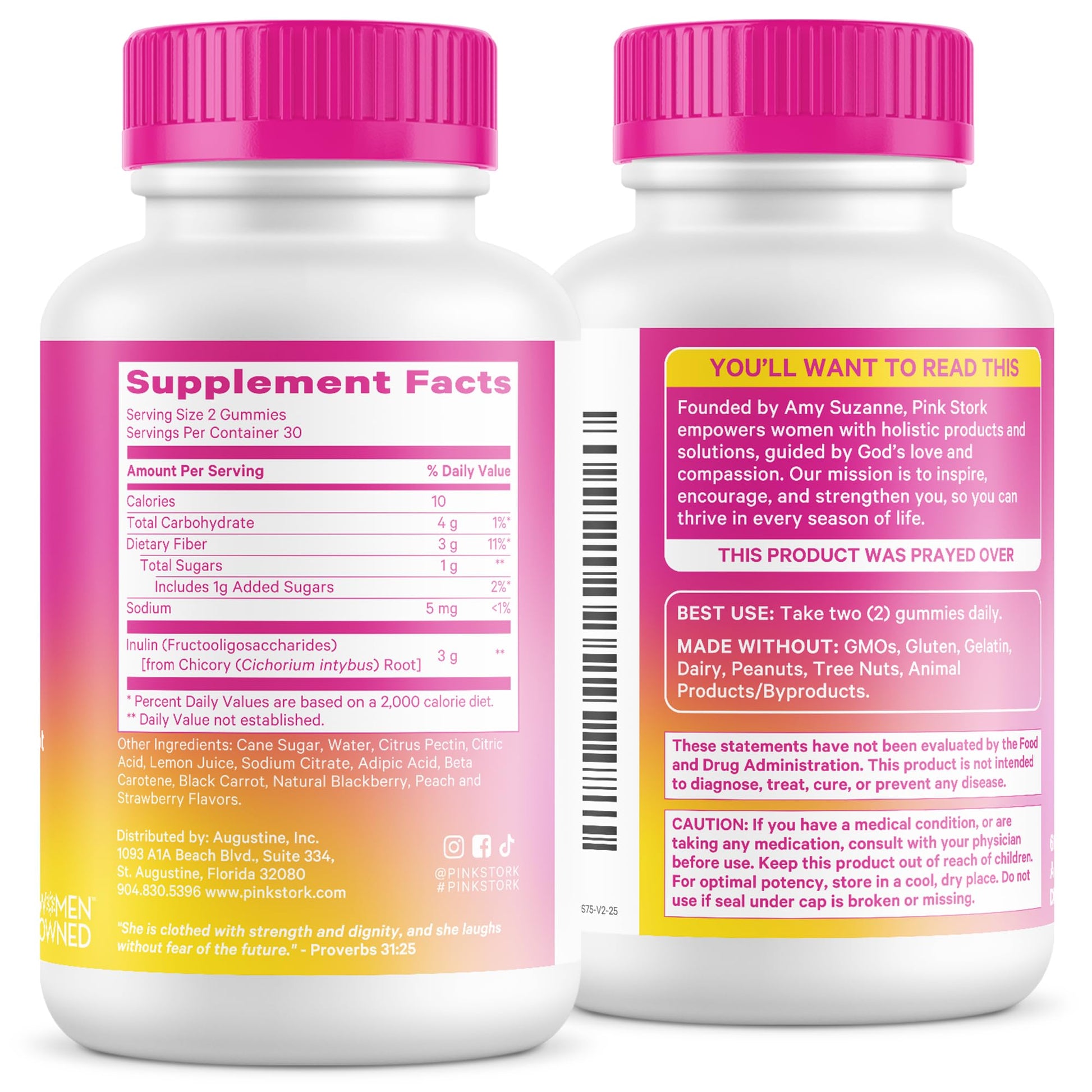 Pink Stork Prenatal Fiber Gummies for Women - 3g Prebiotic Inulin from Chicory Root - Natural Pregnancy & Postpartum Stool Softeners - PrimeBioHealth - canada supplements