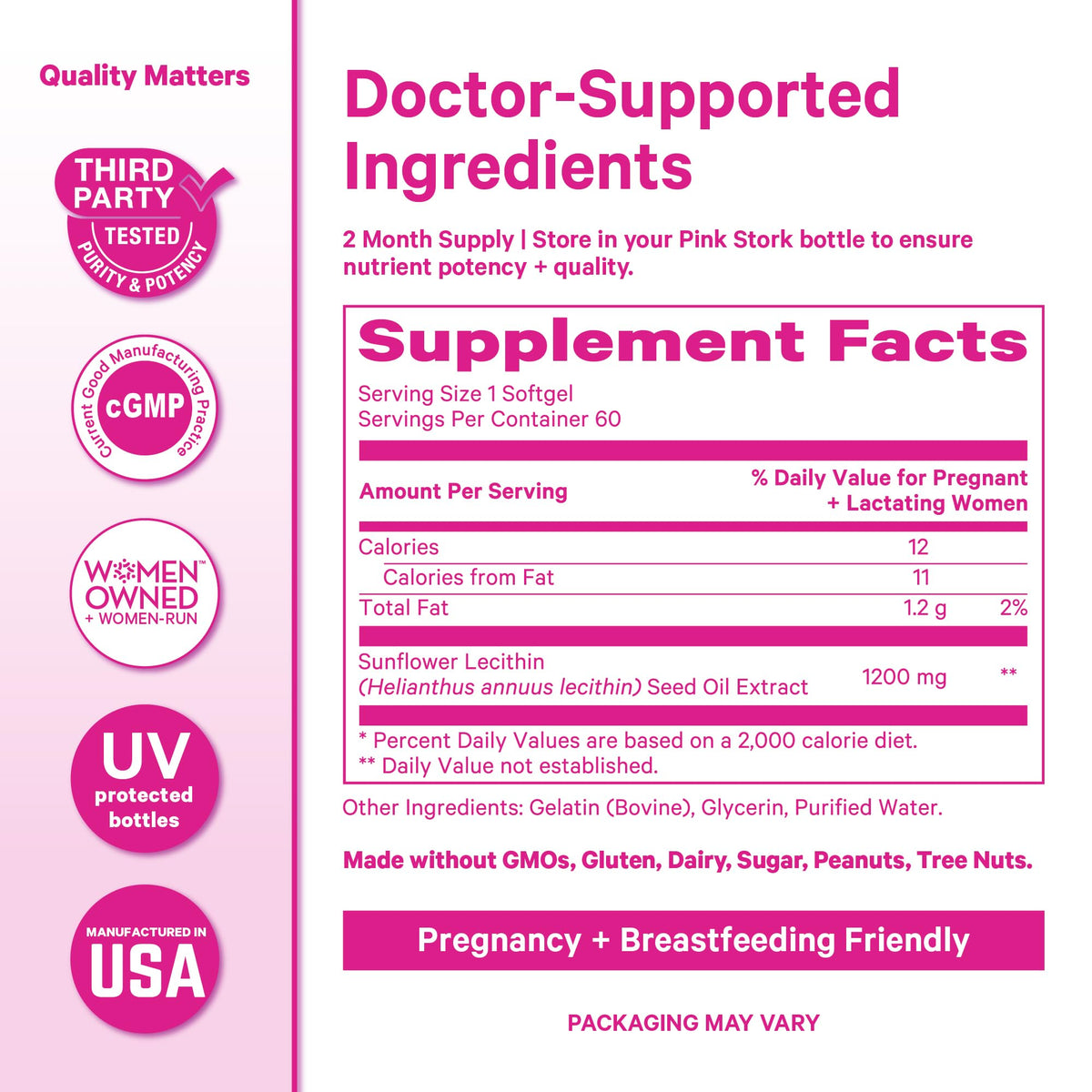 Pink Stork Sunflower Lecithin Supplement - 1200 mg for Clogged Milk Ducts - Breastfeeding Essentials for Postpartum Moms - PrimeBioHealth - canada supplements