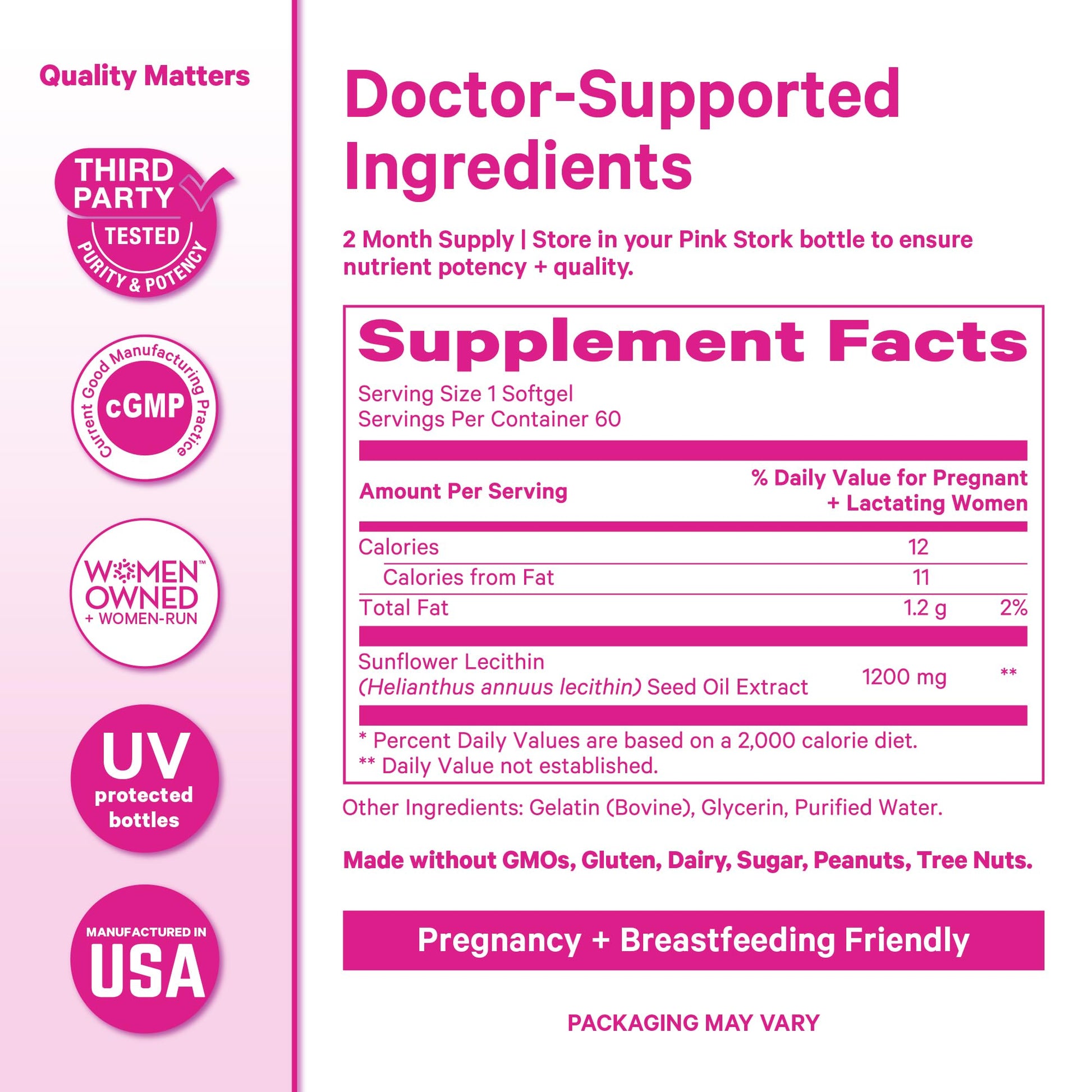 Pink Stork Sunflower Lecithin Supplement - 1200 mg for Clogged Milk Ducts - Breastfeeding Essentials for Postpartum Moms - PrimeBioHealth - canada supplements
