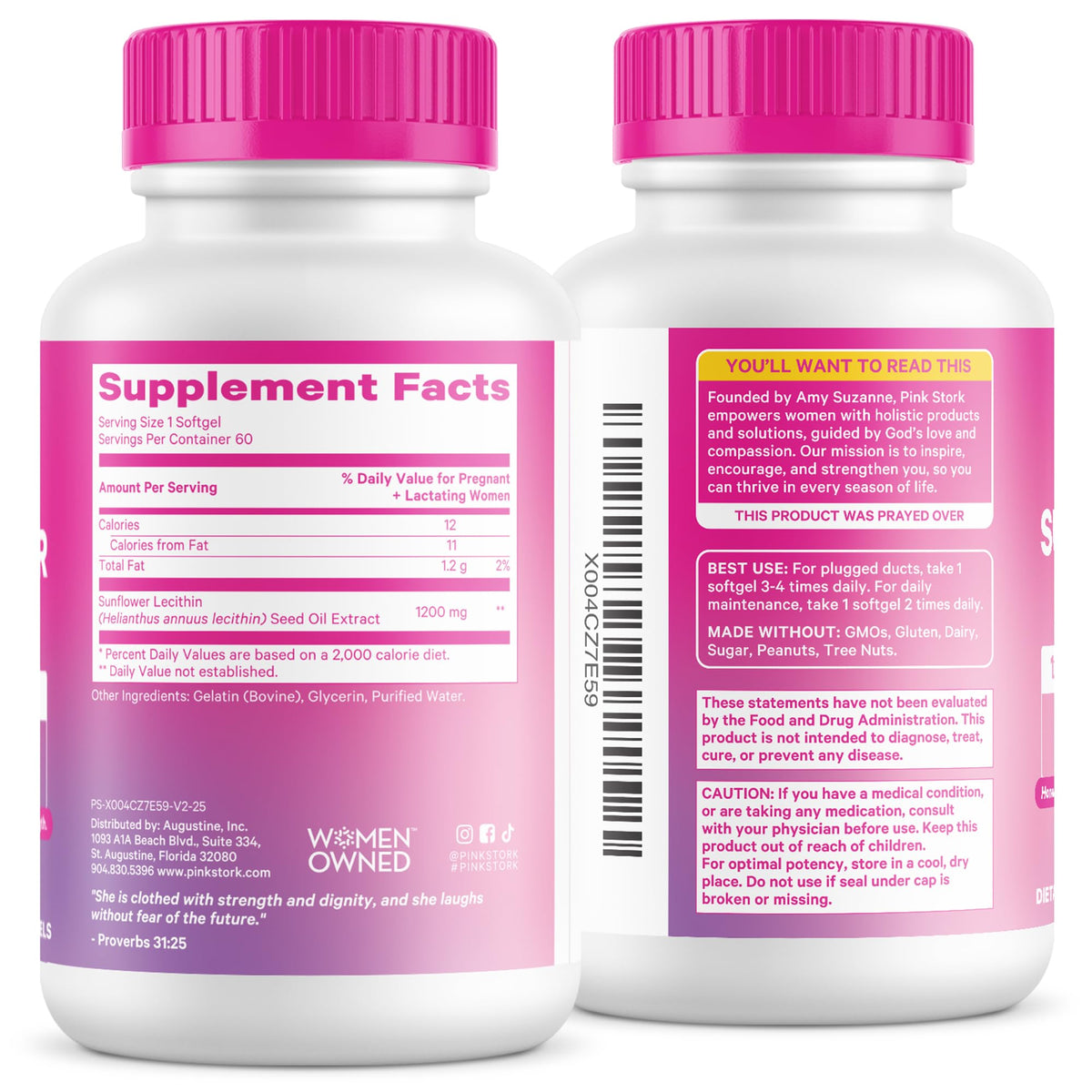 Pink Stork Sunflower Lecithin Supplement - 1200 mg for Clogged Milk Ducts - Breastfeeding Essentials for Postpartum Moms - PrimeBioHealth - canada supplements