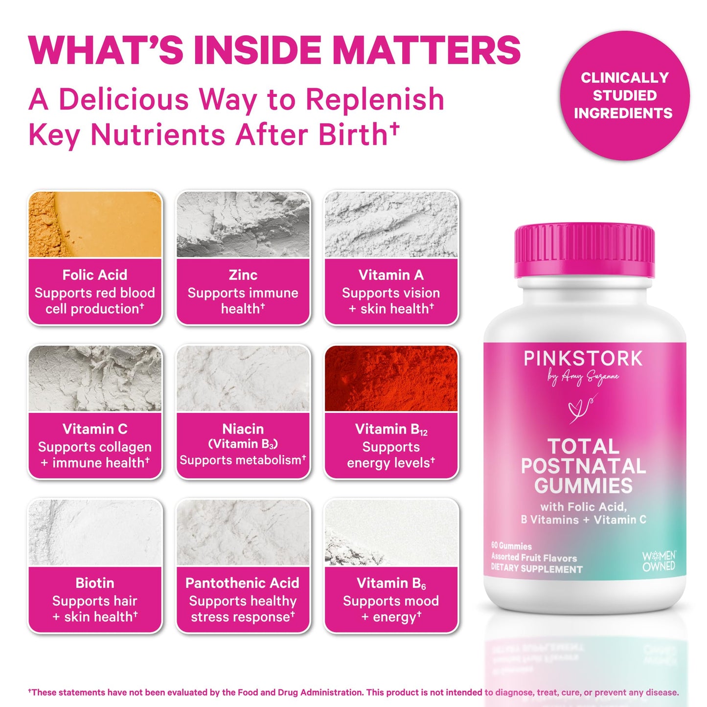Pink Stork Total Postnatal Vitamin Gummies - Multivitamin for Postpartum Recovery and Lactation Support - Folic Acid, B6, and Vitamin C - PrimeBioHealth - canada supplements