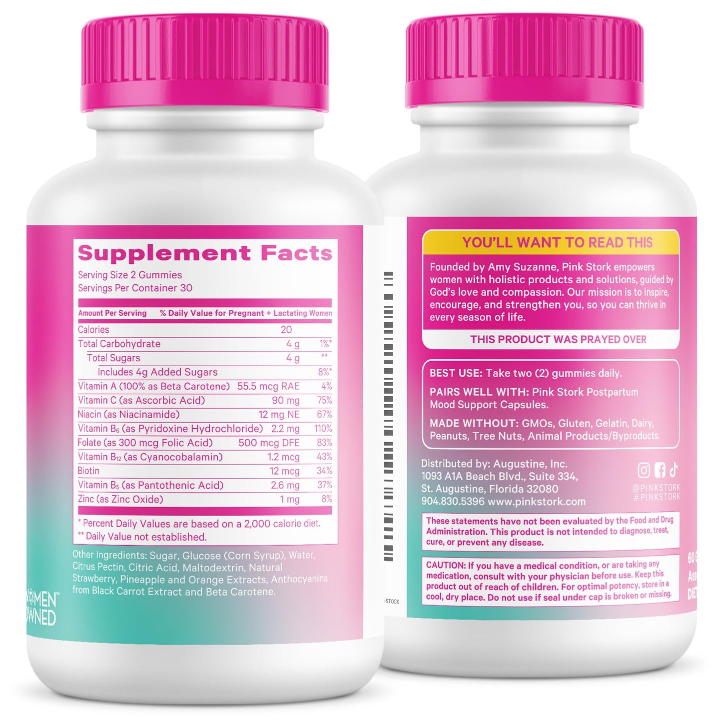 Pink Stork Total Postnatal Vitamin Gummies - Multivitamin for Postpartum Recovery and Lactation Support - Folic Acid, B6, and Vitamin C - PrimeBioHealth - canada supplements