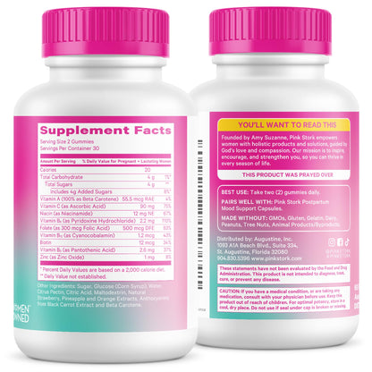 Pink Stork Total Postnatal Vitamin Gummies - Multivitamin for Postpartum Recovery and Lactation Support - Folic Acid, B6, and Vitamin C - PrimeBioHealth - canada supplements