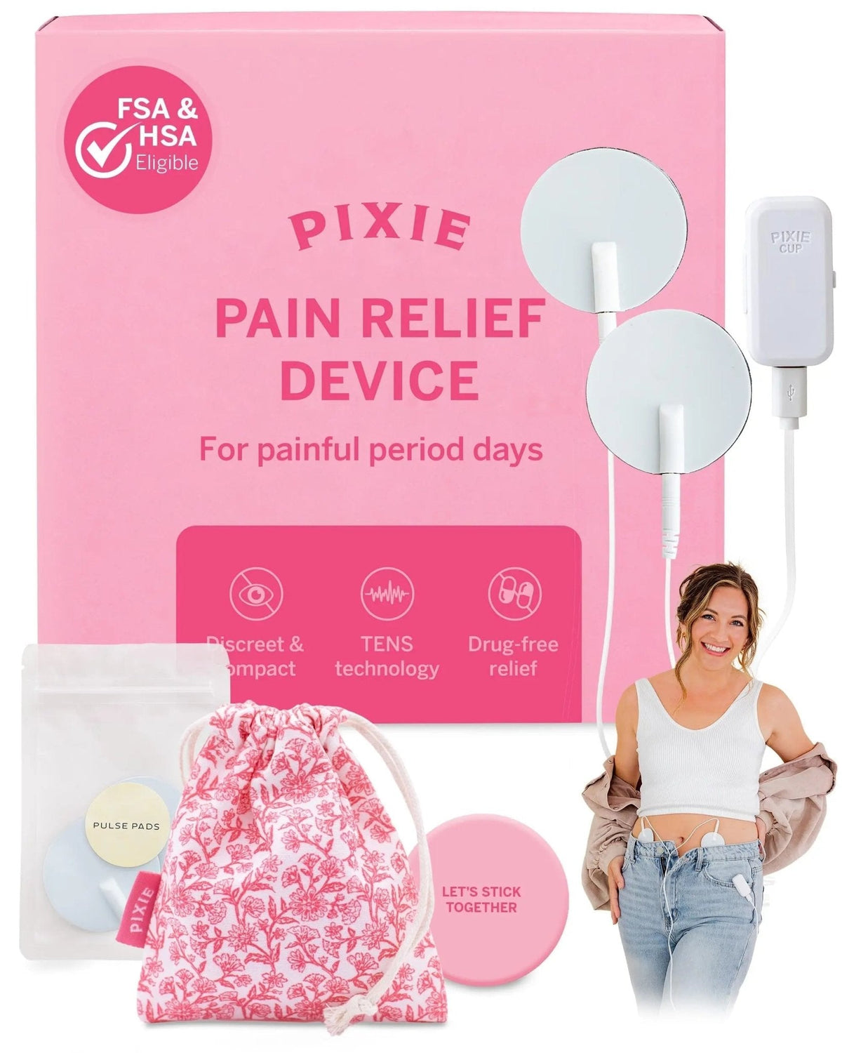 Pixie Period Pain Relief Device - Best PMS Relief Simulator with TENS Technology - Thinnest Wearable Tens Unit - Unnoticeable Under Clothes - Menstrual Cramp Comfort for Feminine Care - PrimeBioHealth - canada supplements