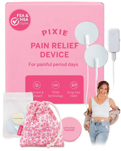 Pixie Period Pain Relief Device - Best PMS Relief Simulator with TENS Technology - Thinnest Wearable Tens Unit - Unnoticeable Under Clothes - Menstrual Cramp Comfort for Feminine Care - PrimeBioHealth - canada supplements
