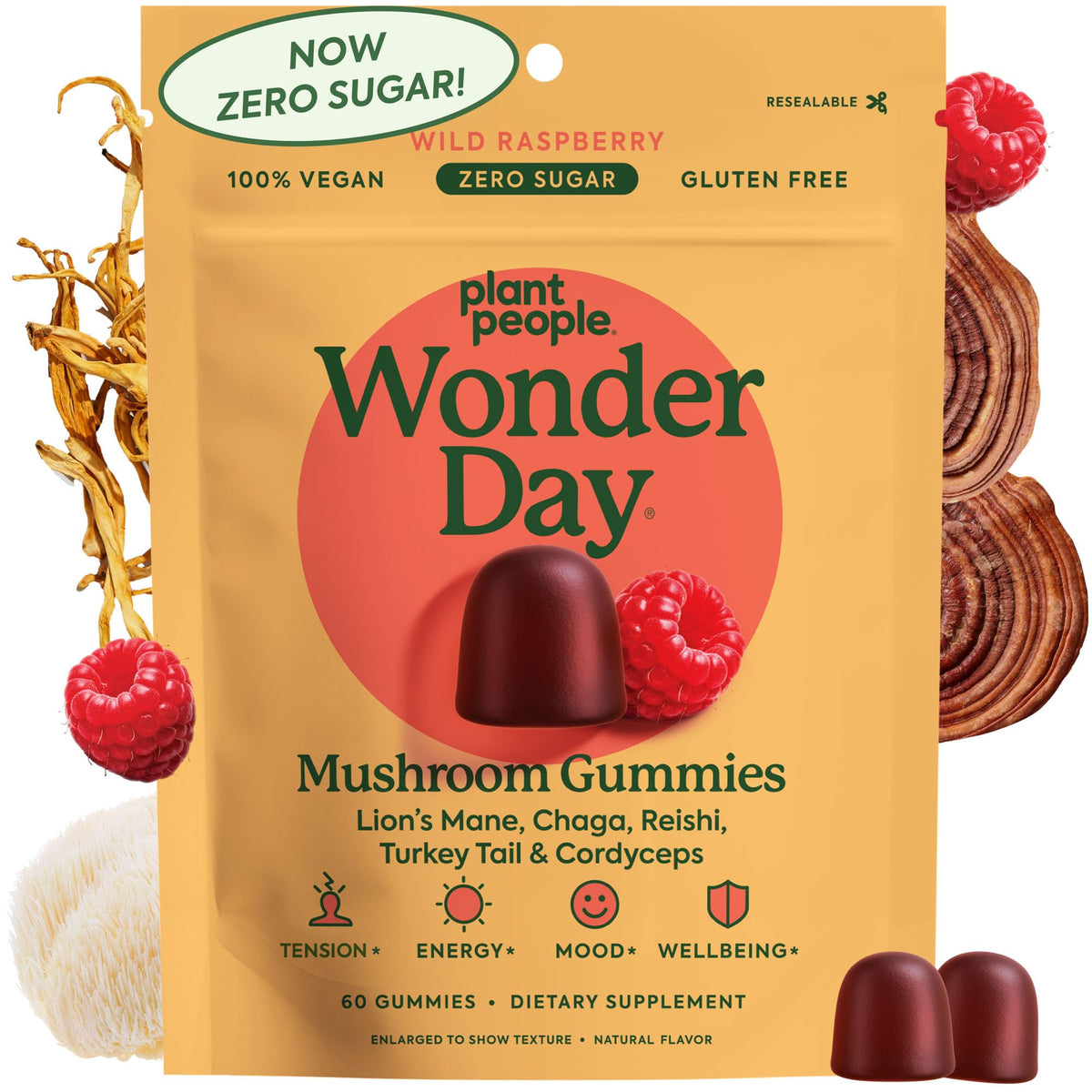 Plant People WonderDay Mushroom Gummies - Lion’s Mane, Cordyceps, Chaga Mushroom Supplement to Support Immune System De-Stress Boost Mood & Energy in Adults Natural - PrimeBioHealth - canada supplements
