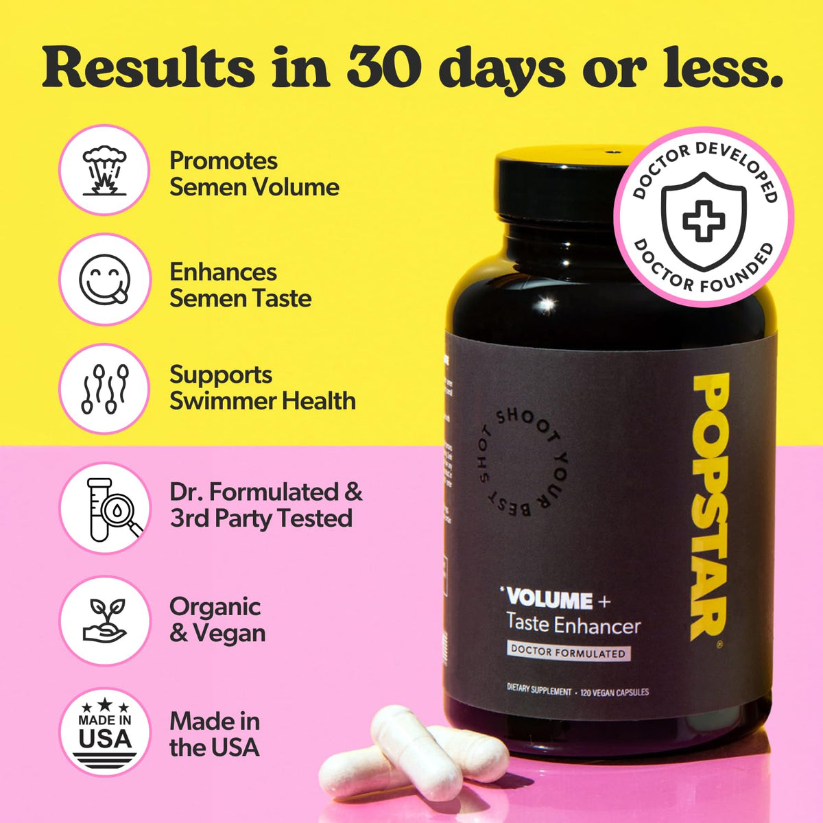 POPSTAR Labs Semen Volume Booster - Men's Semen Health & Fertility Supplement - Doctor Formulated to Increase Load Volume - Made in USA - Non-GMO, Organic - PrimeBioHealth - canada supplements