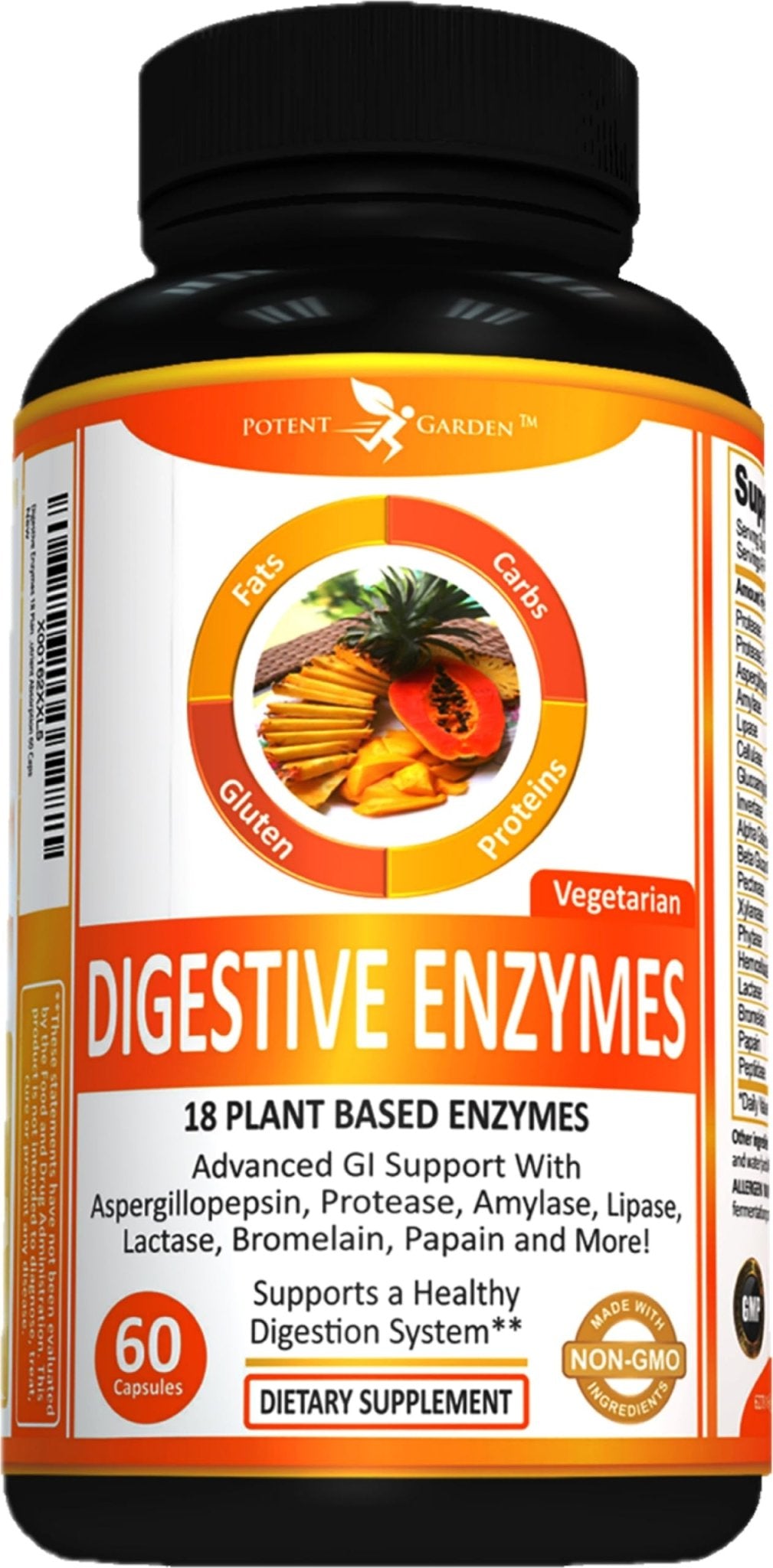 Potent Garden Digestive Enzymes -18 Plant Based Enzymes with amylase lipase bromelain Protease lactase & Other Enzymes - One Pre Meal Pill Supports Healthy - PrimeBioHealth - canada supplements