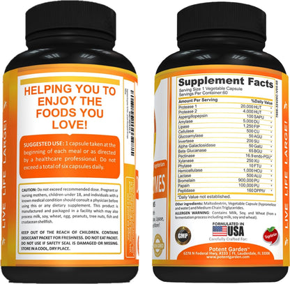 Potent Garden Digestive Enzymes -18 Plant Based Enzymes with amylase lipase bromelain Protease lactase & Other Enzymes - One Pre Meal Pill Supports Healthy - PrimeBioHealth - canada supplements