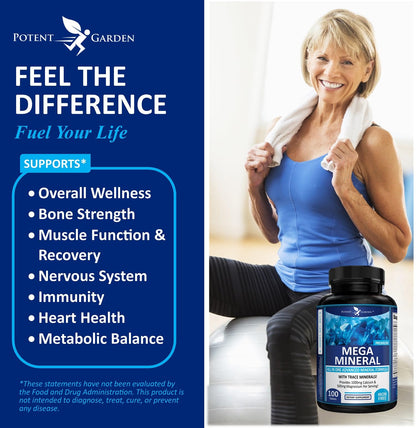 Potent Garden Mega Mineral Supplement Complete Mineral Complex with Calcium Magnesium Zinc Potassium Boron Selenium Chromium & 72 Trace - PrimeBioHealth - canada supplements