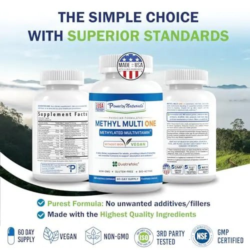 Power By Naturals Methyl Multi One - Iron-Free Methylated Multivitamin with Quatrefolic 5-MTHF, Active B12, P5P, CoQ10 & Zinc for MTHFR Support - PrimeBioHealth - canada supplements