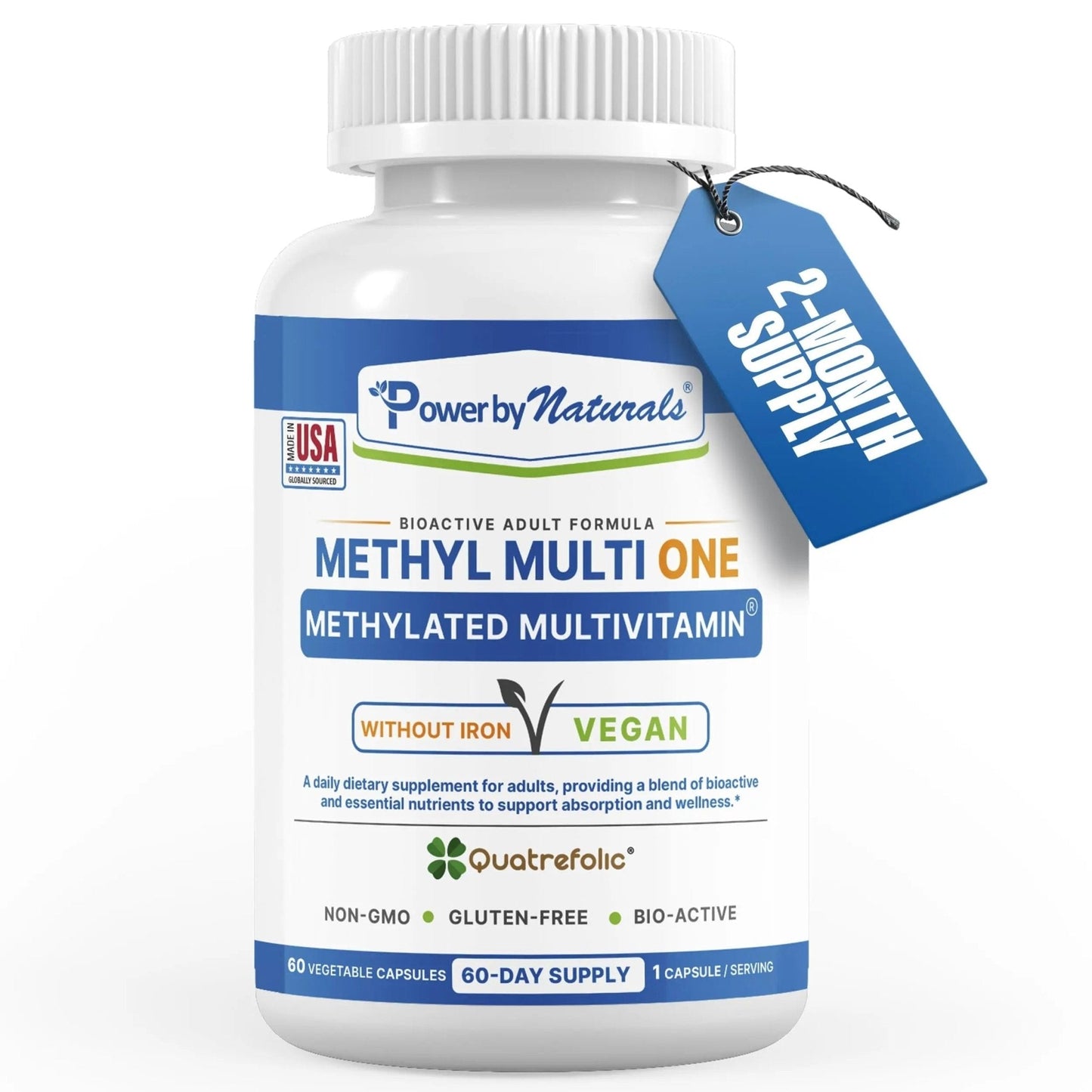 Power By Naturals Methyl Multi One - Iron-Free Methylated Multivitamin with Quatrefolic 5-MTHF, Active B12, P5P, CoQ10 & Zinc for MTHFR Support - PrimeBioHealth - canada supplements