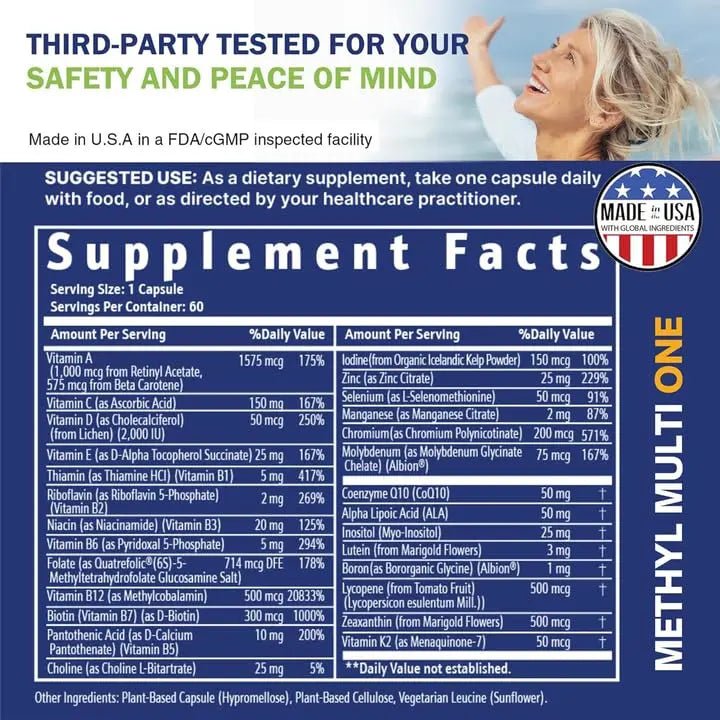 Power By Naturals Methyl Multi One - Iron-Free Methylated Multivitamin with Quatrefolic 5-MTHF, Active B12, P5P, CoQ10 & Zinc for MTHFR Support - PrimeBioHealth - canada supplements