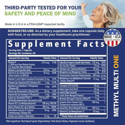 Power By Naturals Methyl Multi One - Iron-Free Methylated Multivitamin with Quatrefolic 5-MTHF, Active B12, P5P, CoQ10 & Zinc for MTHFR Support - PrimeBioHealth - canada supplements