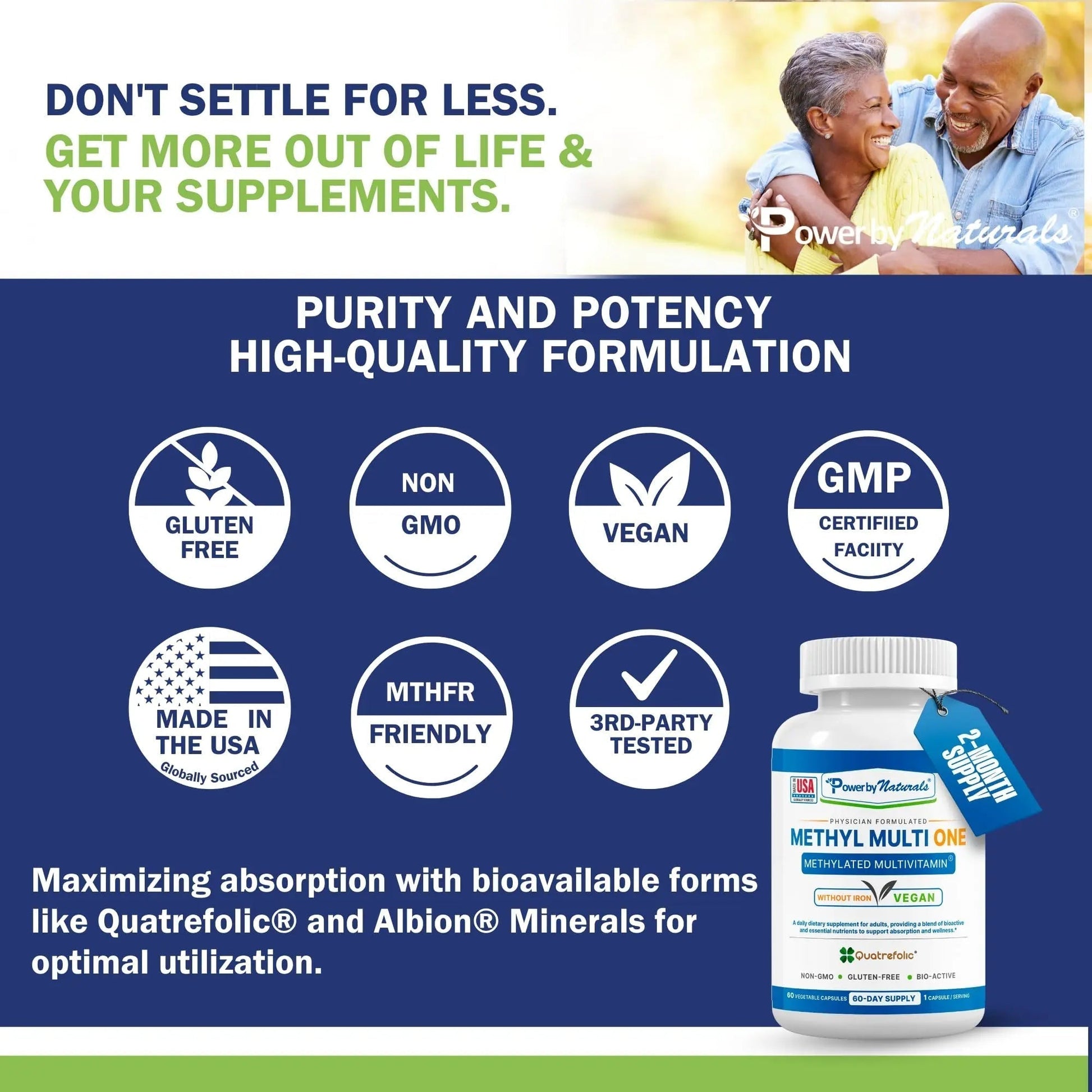Power By Naturals Methyl Multi One - Iron-Free Methylated Multivitamin with Quatrefolic 5-MTHF, Active B12, P5P, CoQ10 & Zinc for MTHFR Support - PrimeBioHealth - canada supplements