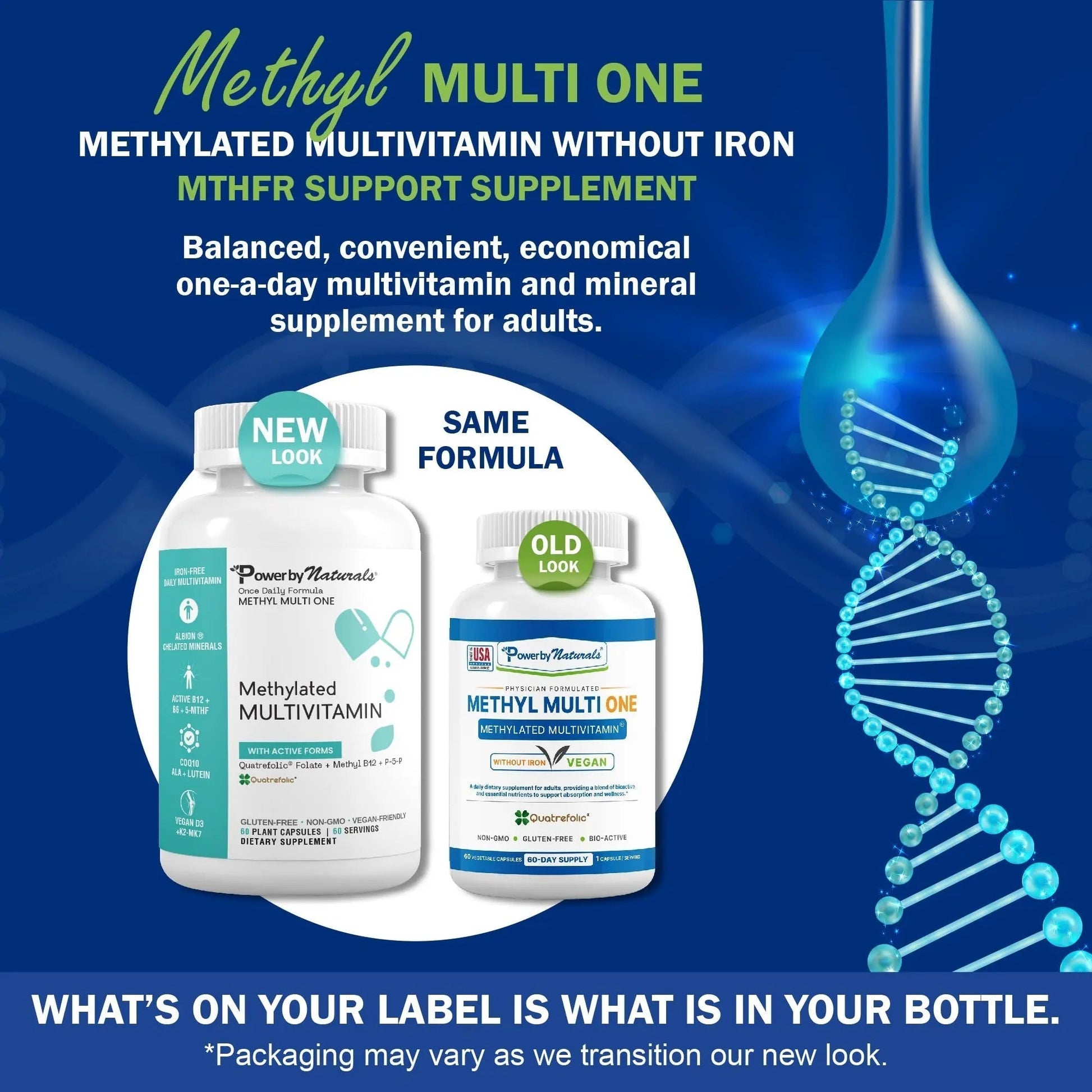 Power By Naturals Methyl Multi One - Iron-Free Methylated Multivitamin with Quatrefolic 5-MTHF, Active B12, P5P, CoQ10 & Zinc for MTHFR Support - PrimeBioHealth - canada supplements