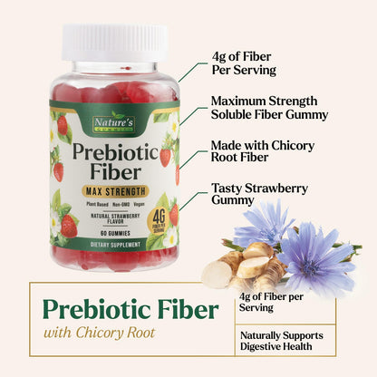 Prebiotic Fiber Gummies - 4g Dietary Fiber Per Serving - Extra Strength Daily Supplement for Adults - Tasty Strawberry Flavor - Plant Based Digestive - PrimeBioHealth - canada supplements