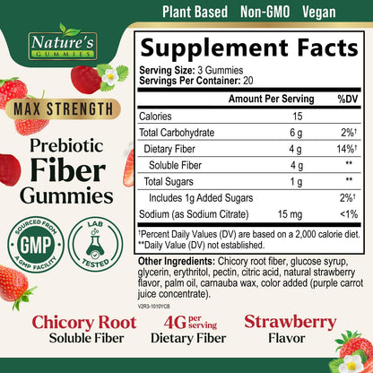 Prebiotic Fiber Gummies - 4g Dietary Fiber Per Serving - Extra Strength Daily Supplement for Adults - Tasty Strawberry Flavor - Plant Based Digestive - PrimeBioHealth - canada supplements