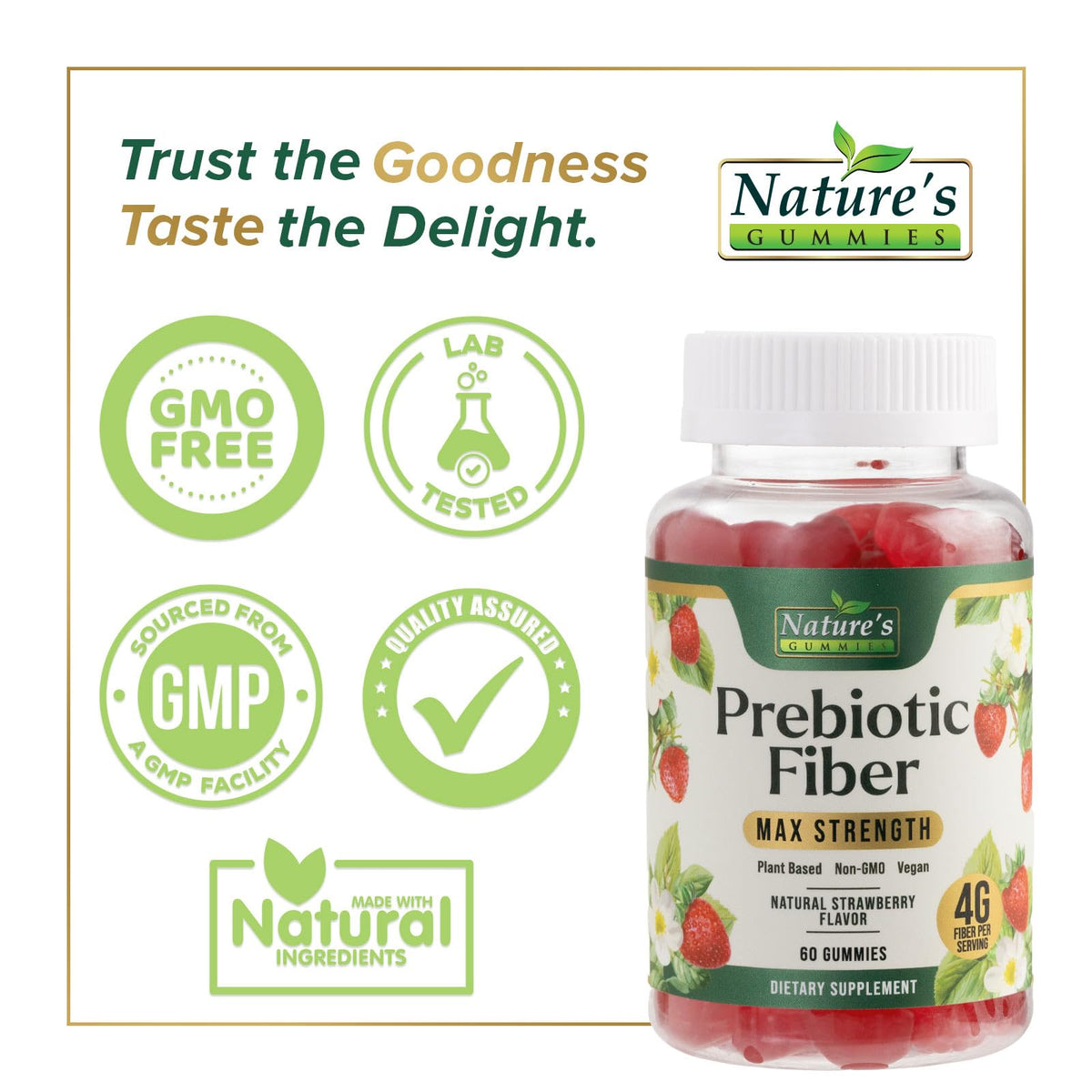 Prebiotic Fiber Gummies - 4g Dietary Fiber Per Serving - Extra Strength Daily Supplement for Adults - Tasty Strawberry Flavor - Plant Based Digestive - PrimeBioHealth - canada supplements