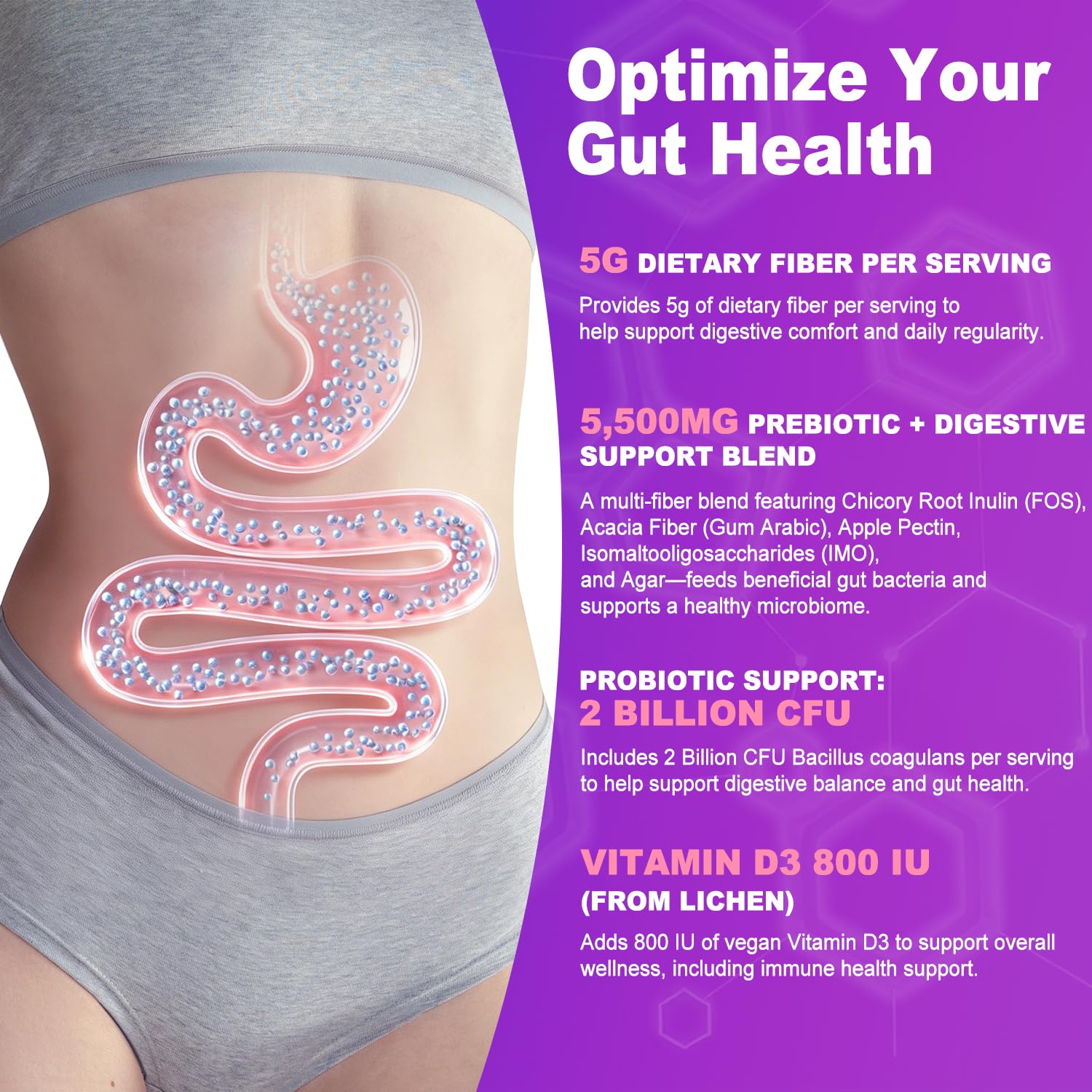 Prebiotic Fiber Gummies, 5g Fiber per Serving, 2 Billion CFU Bacillus Coagulans + Vitamin D3, Sugar Free Pectin Mixed Berry Gummies, Inulin (FOS) + Acacia - PrimeBioHealth - canada supplements