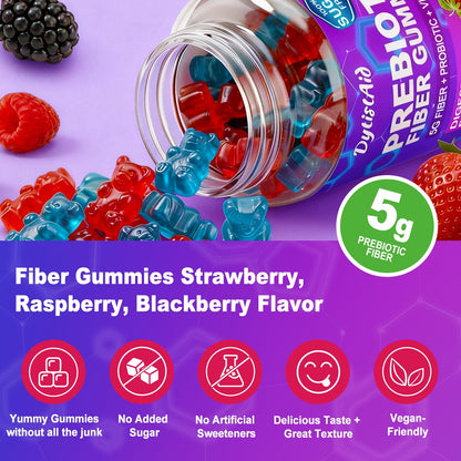 Prebiotic Fiber Gummies, 5g Fiber per Serving, 2 Billion CFU Bacillus Coagulans + Vitamin D3, Sugar Free Pectin Mixed Berry Gummies, Inulin (FOS) + Acacia - PrimeBioHealth - canada supplements