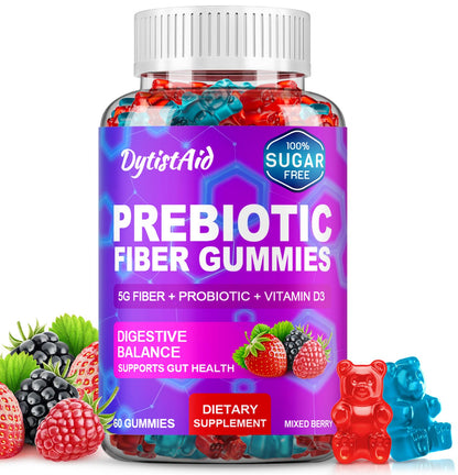 Prebiotic Fiber Gummies, 5g Fiber per Serving, 2 Billion CFU Bacillus Coagulans + Vitamin D3, Sugar Free Pectin Mixed Berry Gummies, Inulin (FOS) + Acacia - PrimeBioHealth - canada supplements