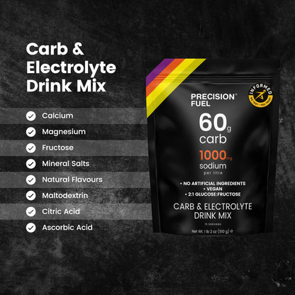 Precision Fuel PF60 Carb & Electrolyte Drink Mix Powder for Hydration & Energy - Endurance Sports Nutrition, Vegan, Hypotonic - 60g Carb, 1000mg Sodium per Litre - Mild Citrus Flavor, 1-Pack - PrimeBioHealth - canada supplements