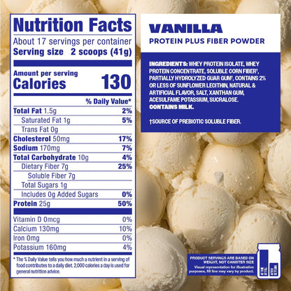Premier Protein Powder Plus Fiber, Vanilla, 25g Protein, 7g Fiber to Support Gut Health, No Added Sugar (17 Servings) - PrimeBioHealth - canada supplements