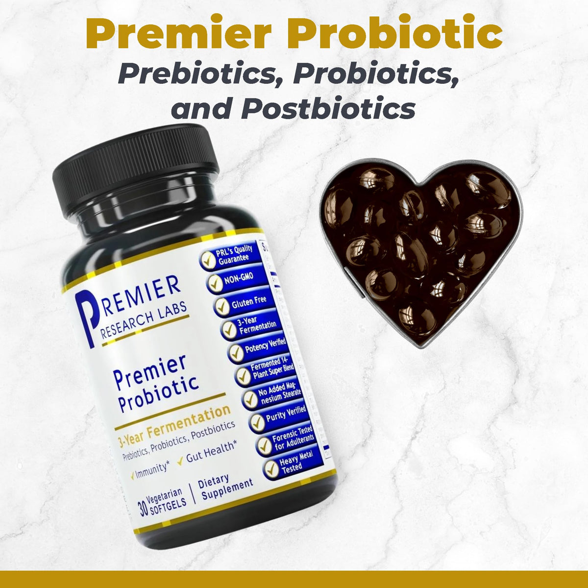 Premier Research Labs Premier Probiotic - Pre Pro Post Biotics for Women & Men, Quad Biotic, Quadbiotic, Prebiotics, Probiotics - PrimeBioHealth - canada supplements