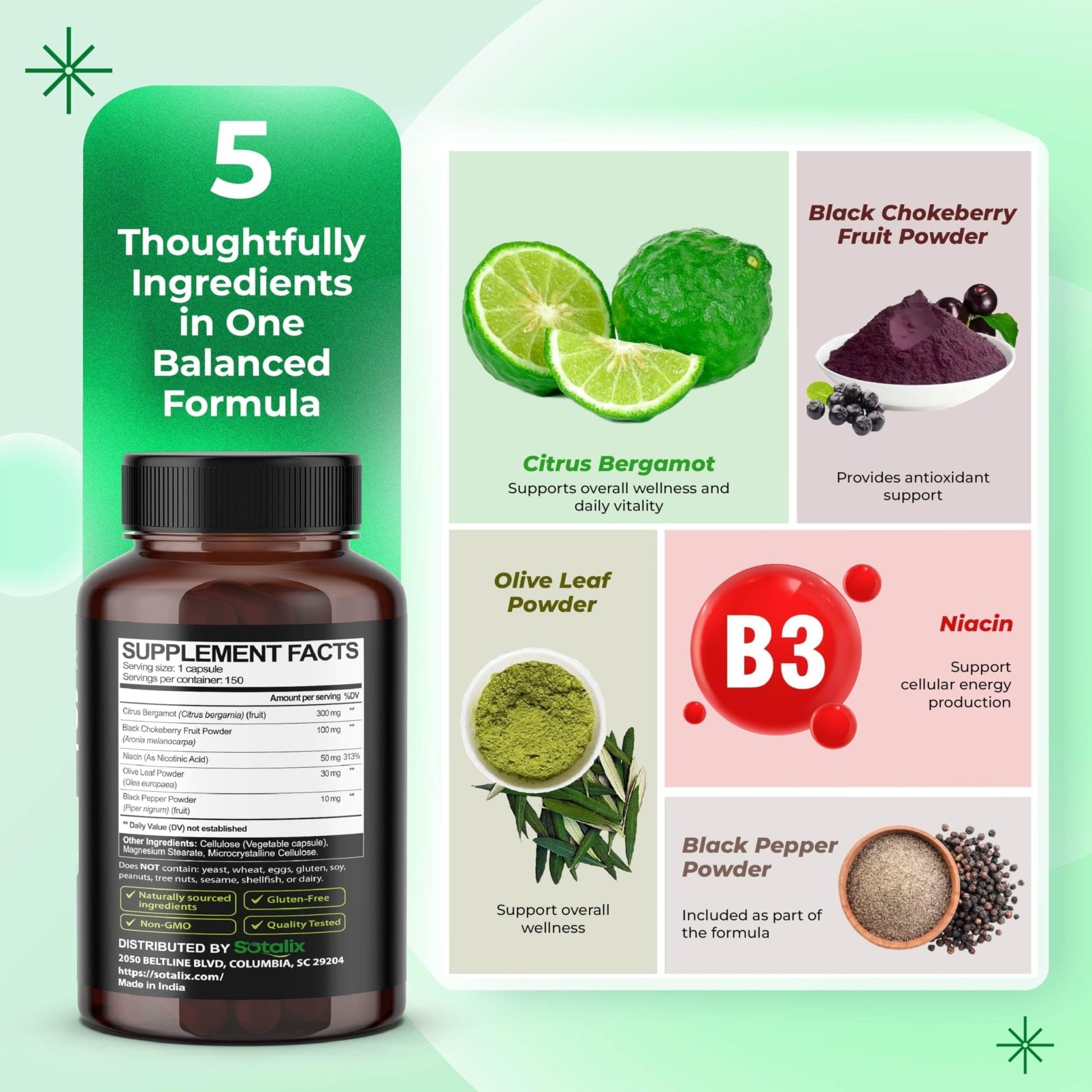 Premium Citrus Bergamot Organic Bergamot Supplement with Niacin Black Chokeberry Olive Leaf Black Pepper - PrimeBioHealth - canada supplements