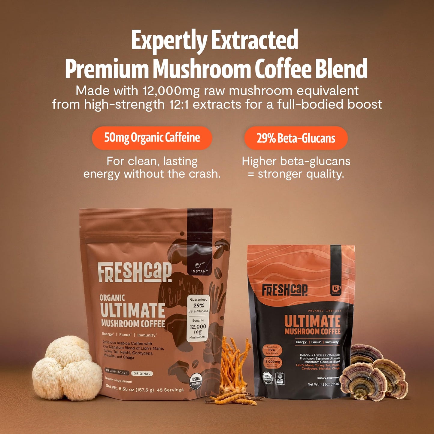 Premium Organic Mushroom Coffee – 12:1 Fruiting Body Extract – 29% Beta-Glucans – Smooth Tasting, 3rd-Party Tested for Clean Energy, No Jitters, Focus, Immune Support (15 Servings) - PrimeBioHealth - canada supplements