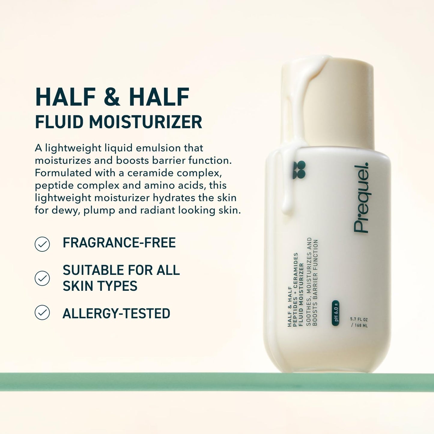 Prequel Skin Half and Half Fluid Moisturizer Face Cream. Lightweight Ceramide Peptide Lotion for All Skin Types - PrimeBioHealth - canada supplements