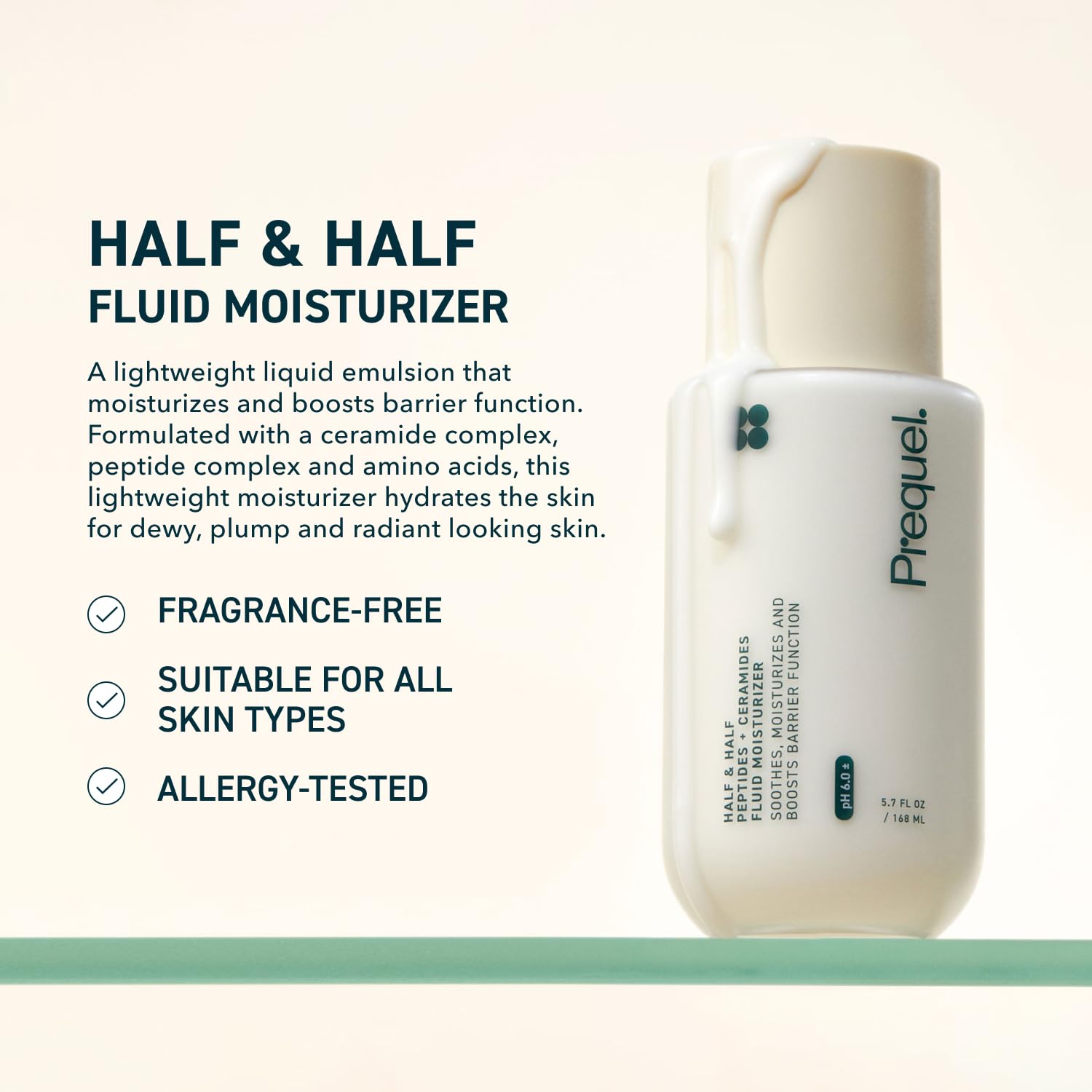 Prequel Skin Half and Half Fluid Moisturizer Face Cream. Lightweight Ceramide Peptide Lotion for All Skin Types - PrimeBioHealth - canada supplements