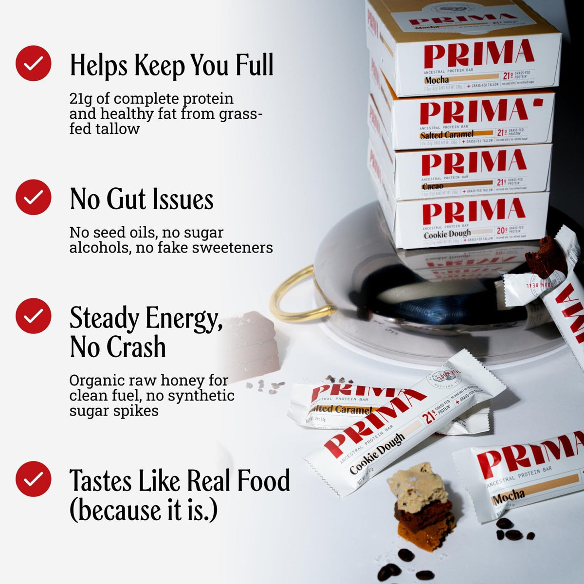 PRIMA Cookie Dough Protein Bar | 21g Grass Fed Whey and Collagen | No Seed Oils, No Preservatives, Raw Honey Sweetened | 7 Pack - PrimeBioHealth - canada supplements