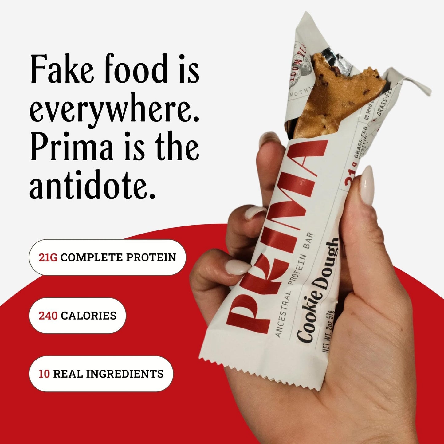 PRIMA Cookie Dough Protein Bar | 21g Grass Fed Whey and Collagen | No Seed Oils, No Preservatives, Raw Honey Sweetened | 7 Pack - PrimeBioHealth - canada supplements