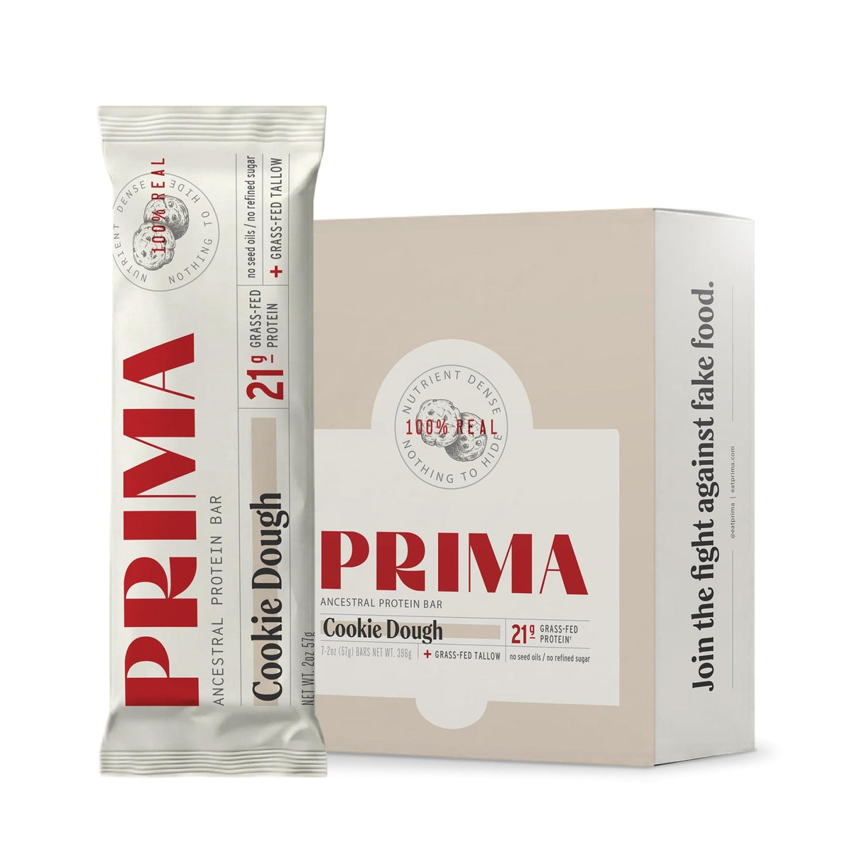 PRIMA Cookie Dough Protein Bar | 21g Grass Fed Whey and Collagen | No Seed Oils, No Preservatives, Raw Honey Sweetened | 7 Pack - PrimeBioHealth - canada supplements
