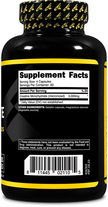 Primaforce Creatine Monohydrate Capsules - 240 Capsules, 3,000mg per Serving, Gluten Free and Non-GMO - PrimeBioHealth - canada supplements