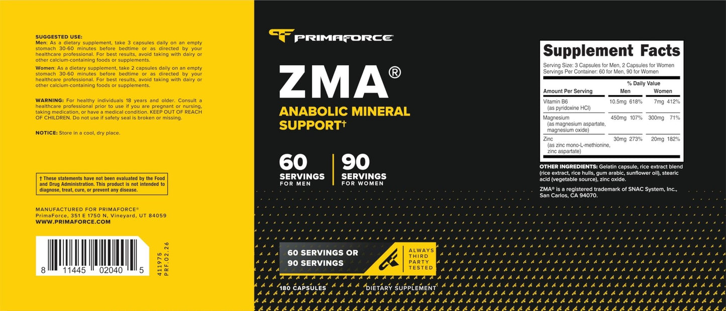 Primaforce ZMA Dietary Supplement, 180 Capsules - PrimeBioHealth - canada supplements