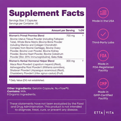 Primal Beef Organ Supplement for Women (Made in USA) Boosted w Shatavari, Maca, Ashwagandha, and Chasteberry - Grass Fed Uterus, Ovary, Liver, Kidney, Heart Bone Matrix - PrimeBioHealth - canada supplements