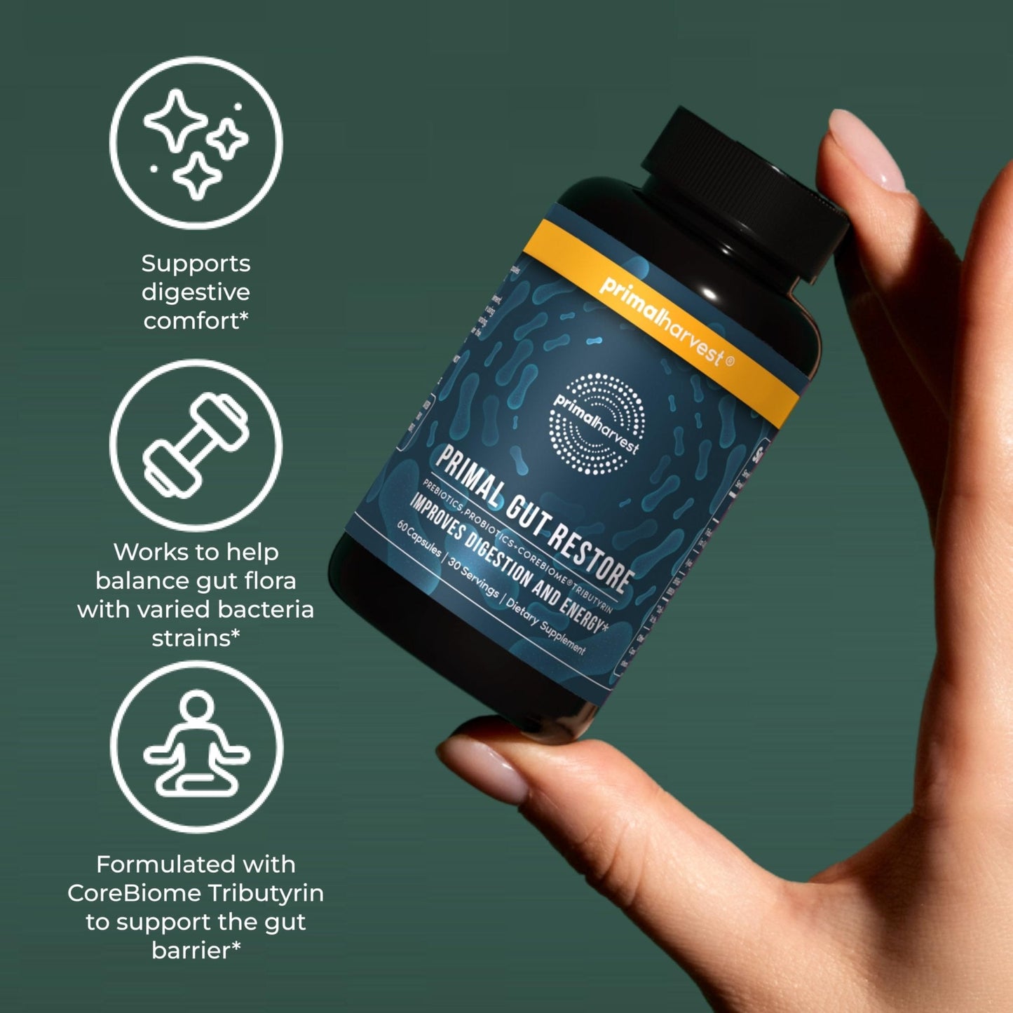 Primal Harvest 2 Pack, Restore for Gut Health, Primal Gut Restore w/POSTbiotics, PREbiotics and PRObiotics for Women and Men, 60 CT - Digestion, - PrimeBioHealth - canada supplements